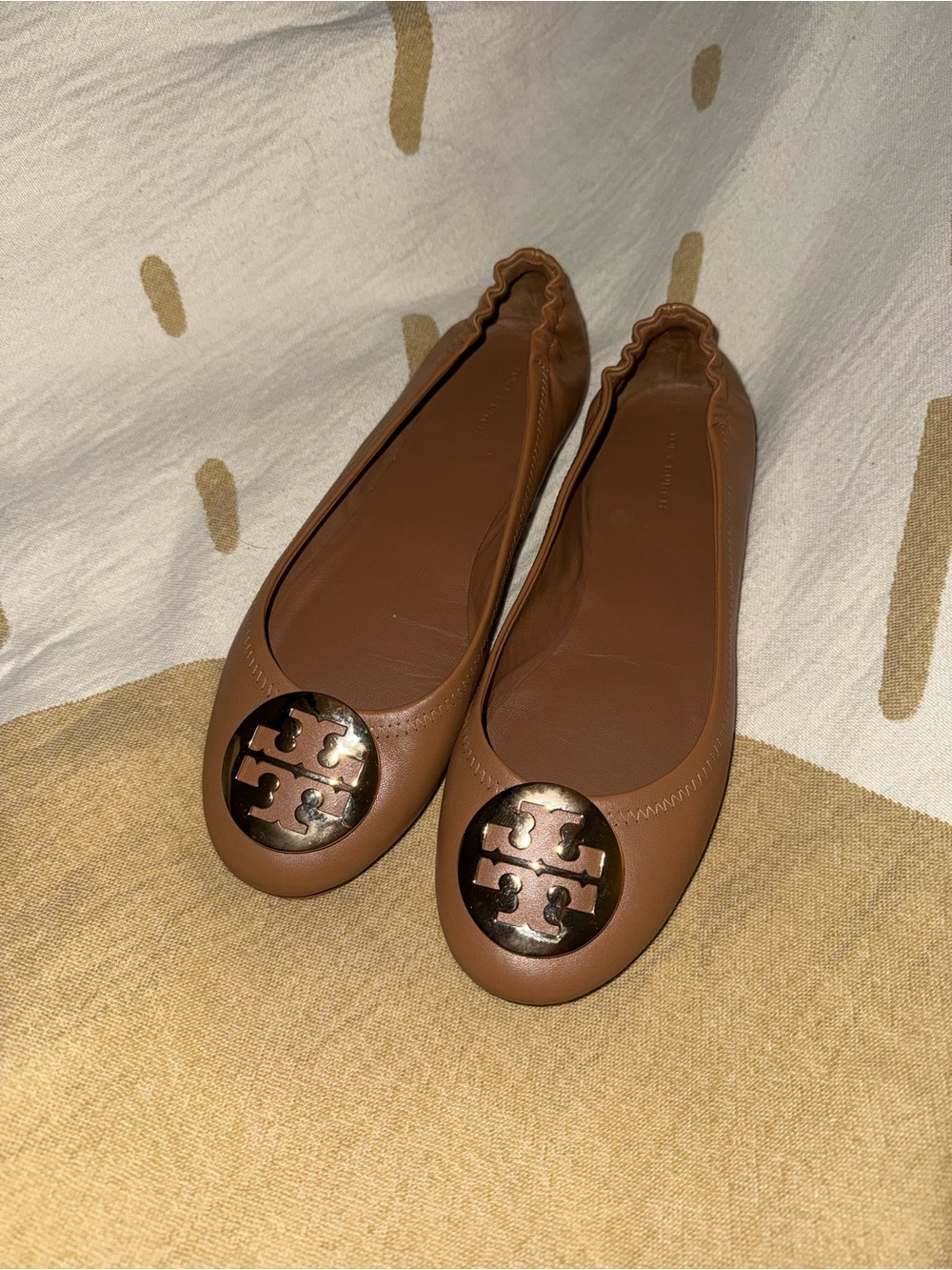 Tory Burch Tan Minnie Travel Ballet Flats